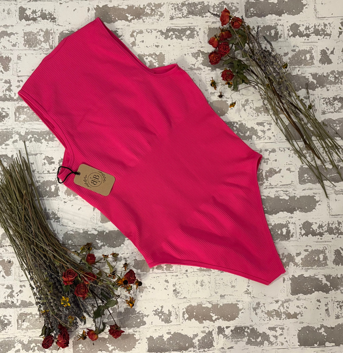 Raspberry Ribbed Square-Neck Bodysuit