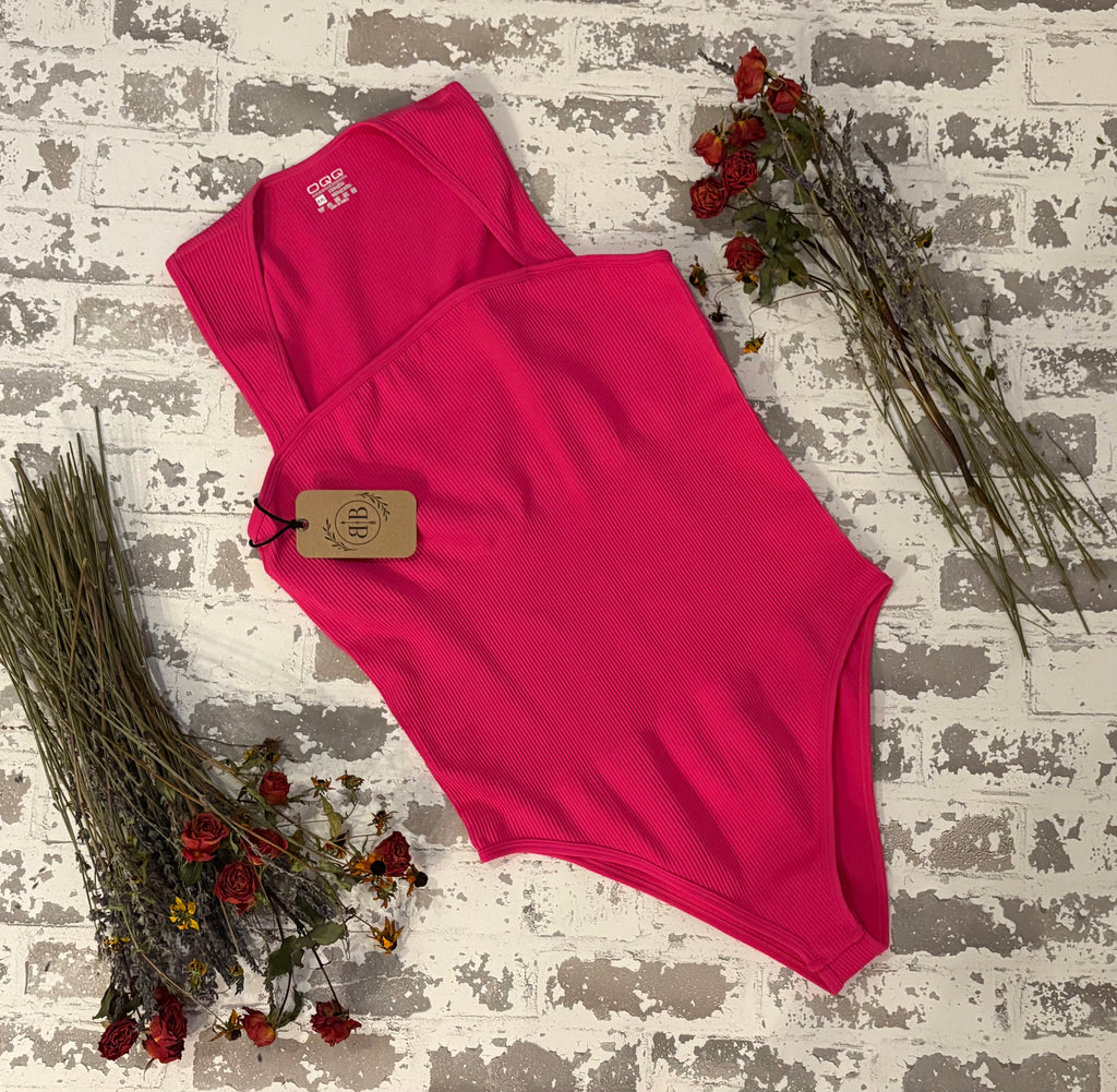 Raspberry Ribbed Square-Neck Bodysuit