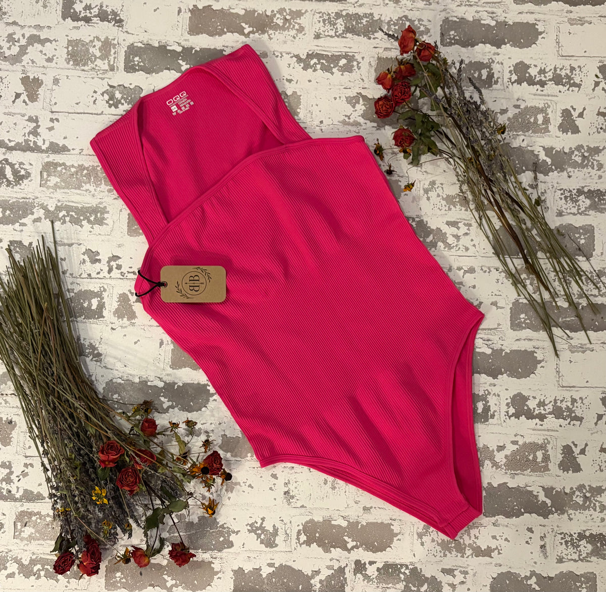 Raspberry Ribbed Square-Neck Bodysuit