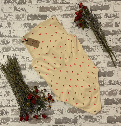 Cream Strawberry Print Bodysuit