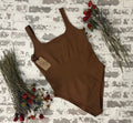 Mocha Ribbed Square-Neck Bodysuit