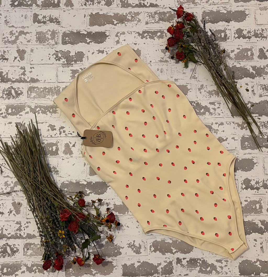 Cream Strawberry Print Bodysuit