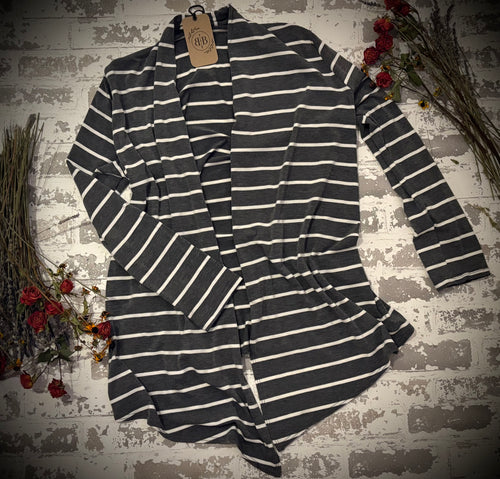 Charcoal & Ivory Striped Open-Front Cardigan