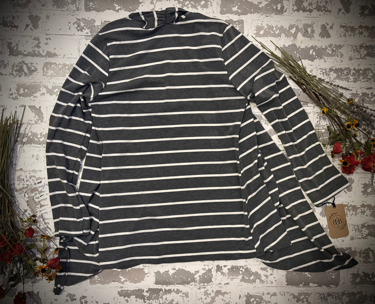 Charcoal & Ivory Striped Open-Front Cardigan