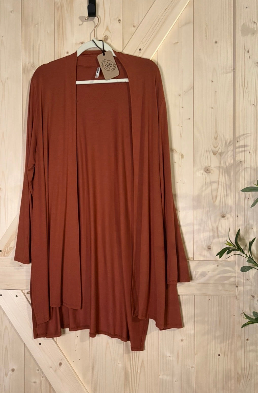 Rust Open-Front Longline Cardigan