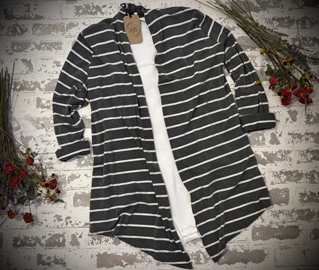 Charcoal & Ivory Striped Open-Front Cardigan