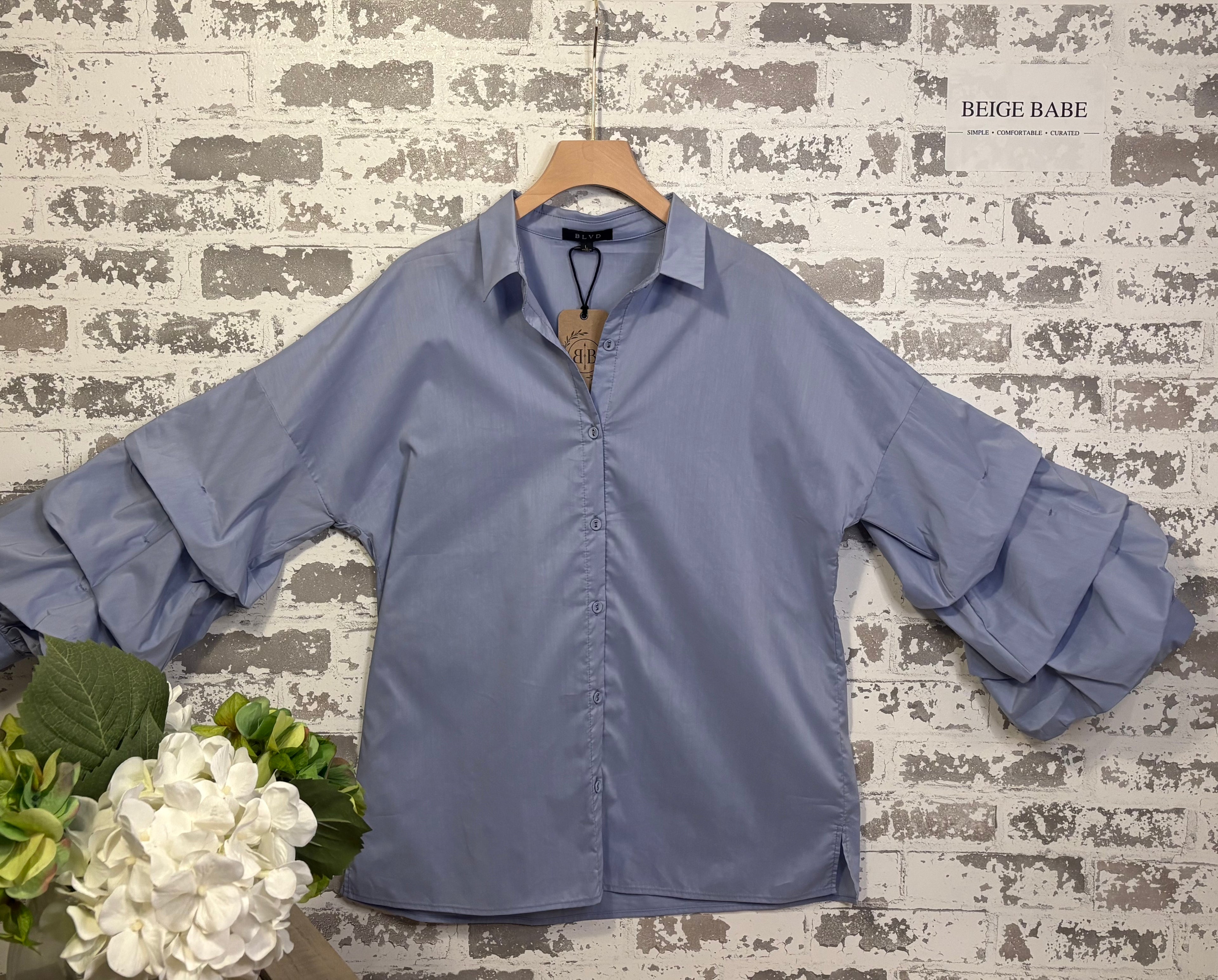 The Juliette Ruffle Sleeve Button-Down